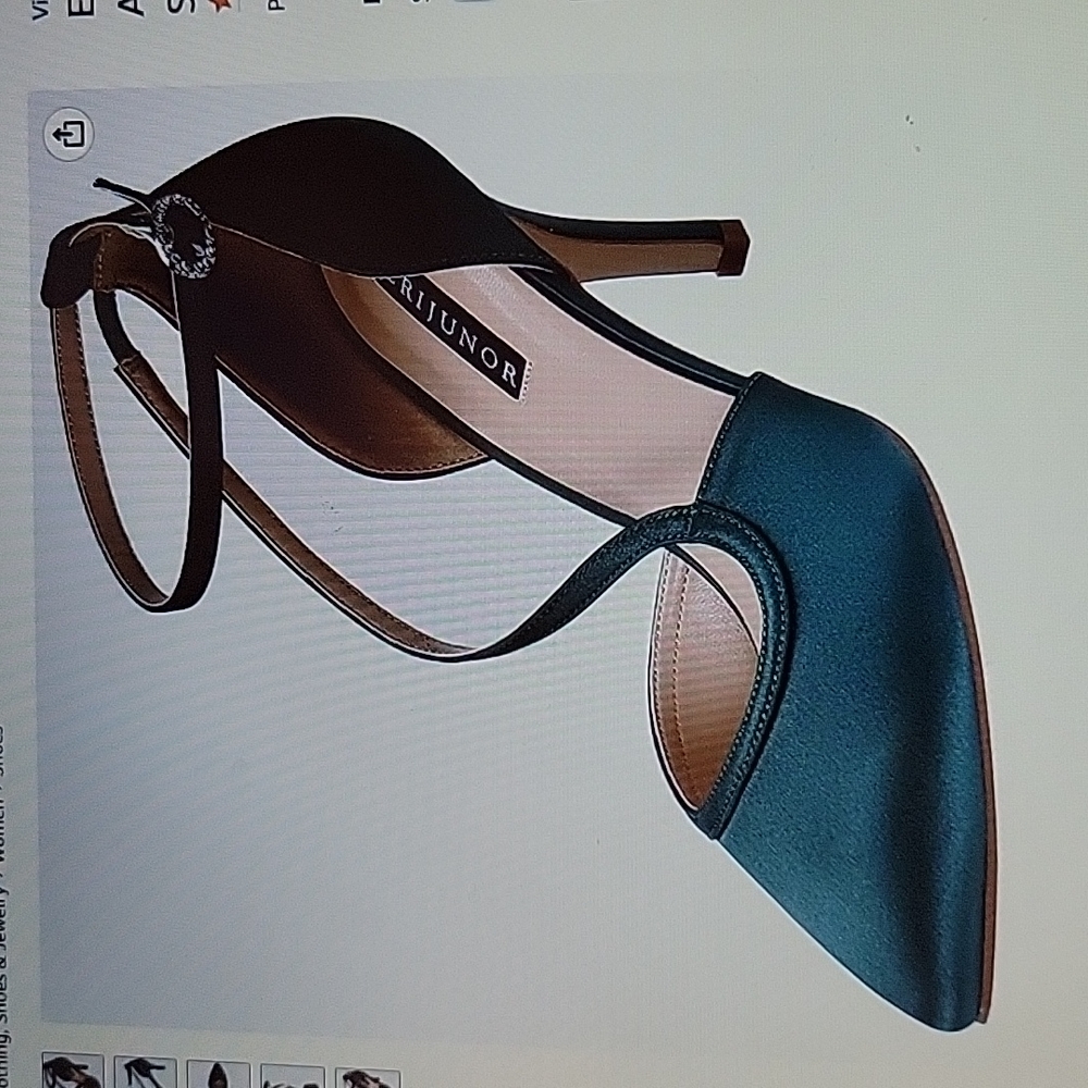 ERIJUNOR dark green mid heel ankle strap evening pump point toe satin sz 8 NEW…